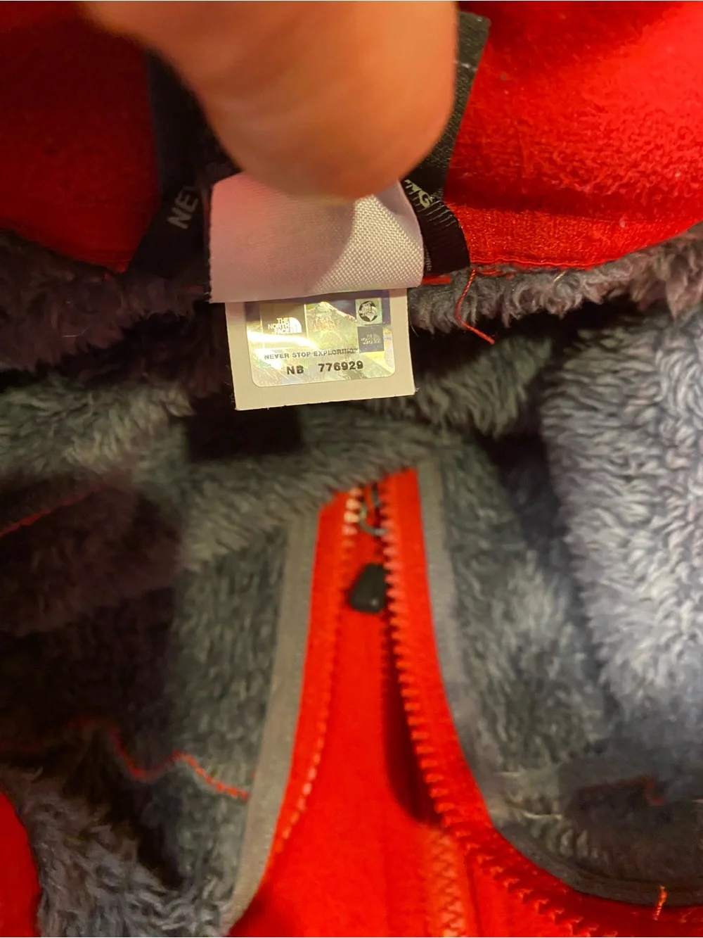 The North Face Red Fleece Jacket with Gray Chest Panel Sz-L